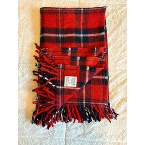 Vintage Faribo Acrylic Red Black & White Plaid Stadium Throw/Lap Blanket 52x45